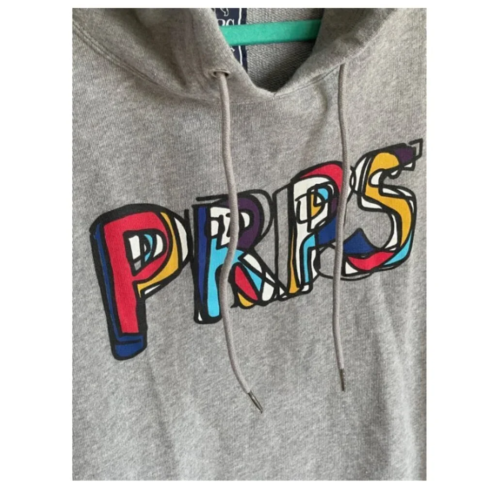 Prps Hoodie Mens Medium Gray Sweatshirt Pullover Logo Pockets Sweater - Picture 3 of 5